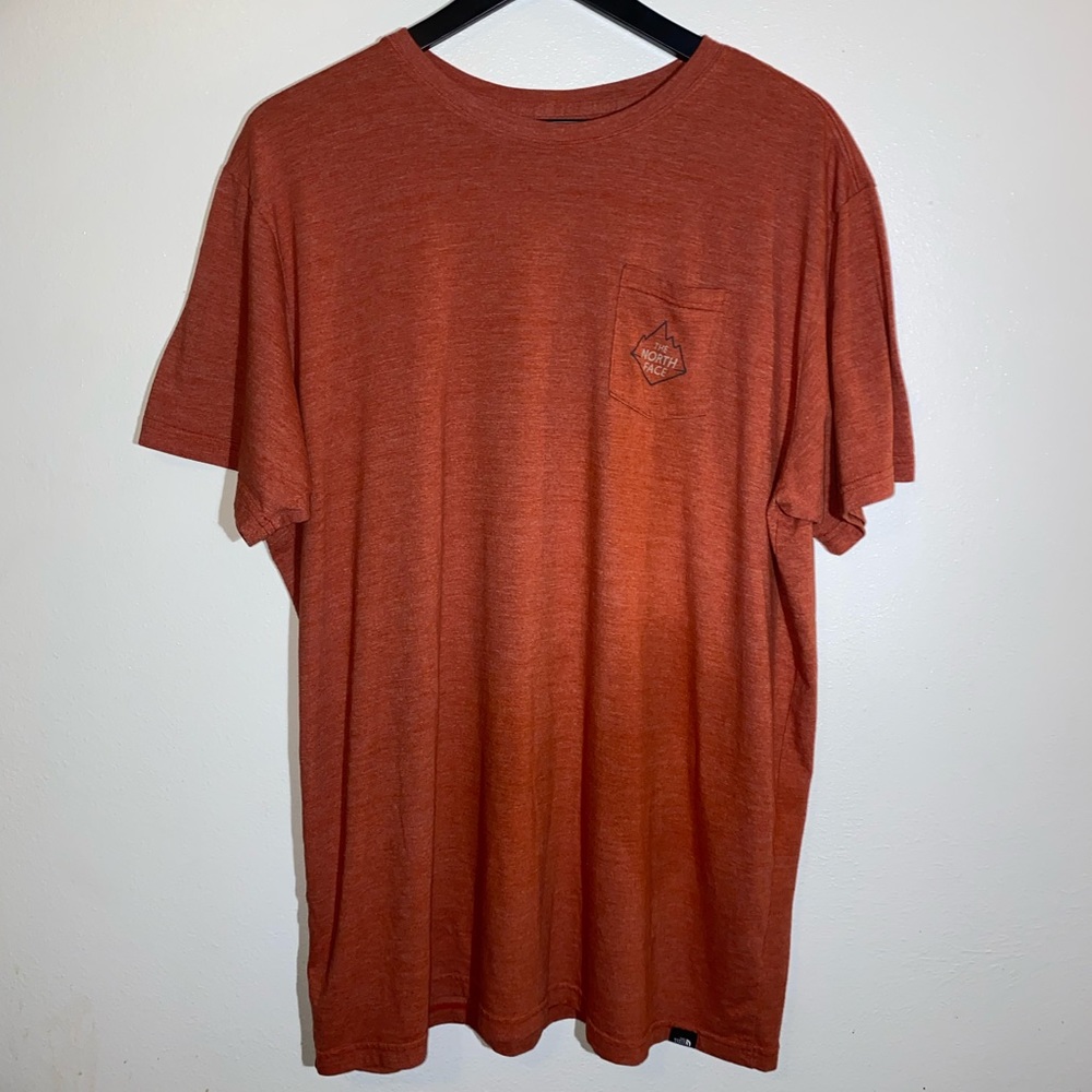 The North Face Burnt Orange Pocket Tee With Graphic On Back & Pocket Size XXL